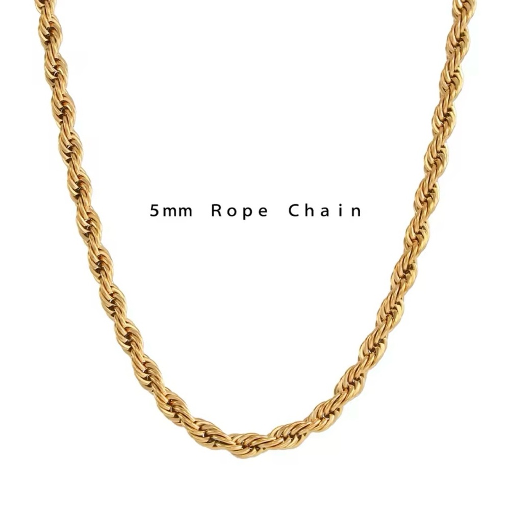 5mm Timeless 18k Gold-Plated Rope Chain Necklace – Stainless Steel, Tarnish-Free